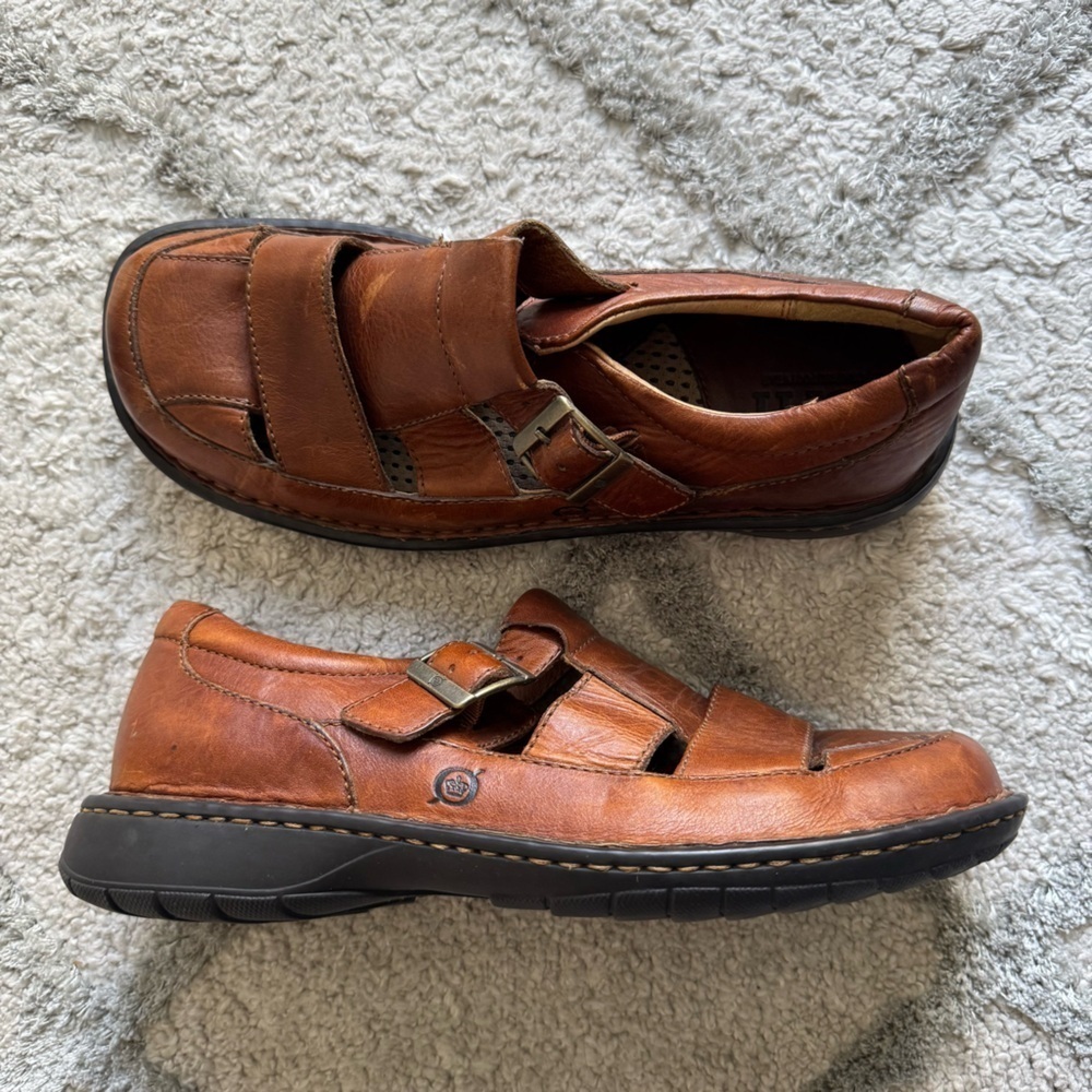 Born Cabot Fisherman Sandal Brown Cognac Leather Opanka Handcrafted Mens 9